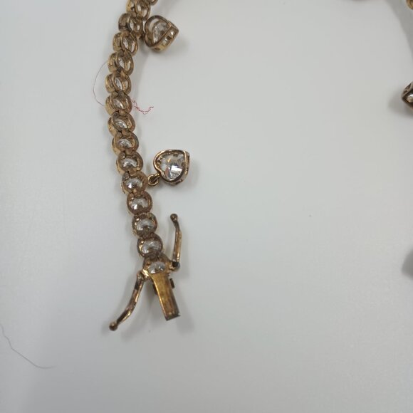 CZ Goldtone 925 Sterling Silver Tennis Bracelet with Dangle Hearts. - Picture 3 of 5